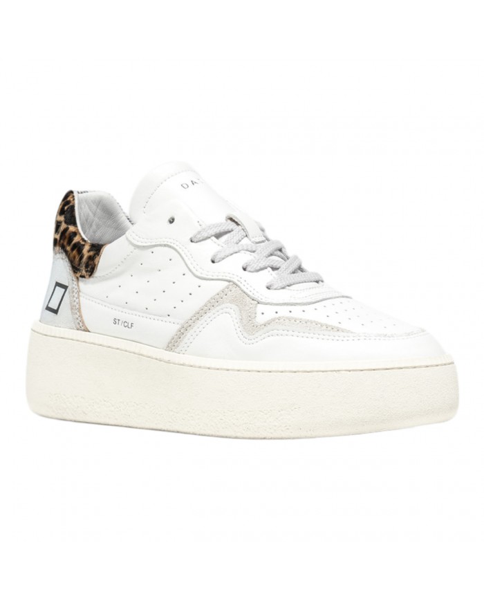 D.A.T.E. Scarpe Sneaker Court Donna, Pelle, Bianco, Animalier